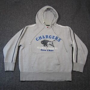 Vtg Union Bay Chargers‎ Hoodie Gray 2XL Pullover Yosemite Y2K 90s Buffalo Grunge